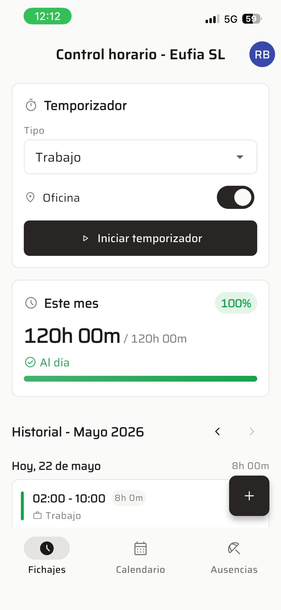 EUFIA Control Horario - App móvil de fichaje
